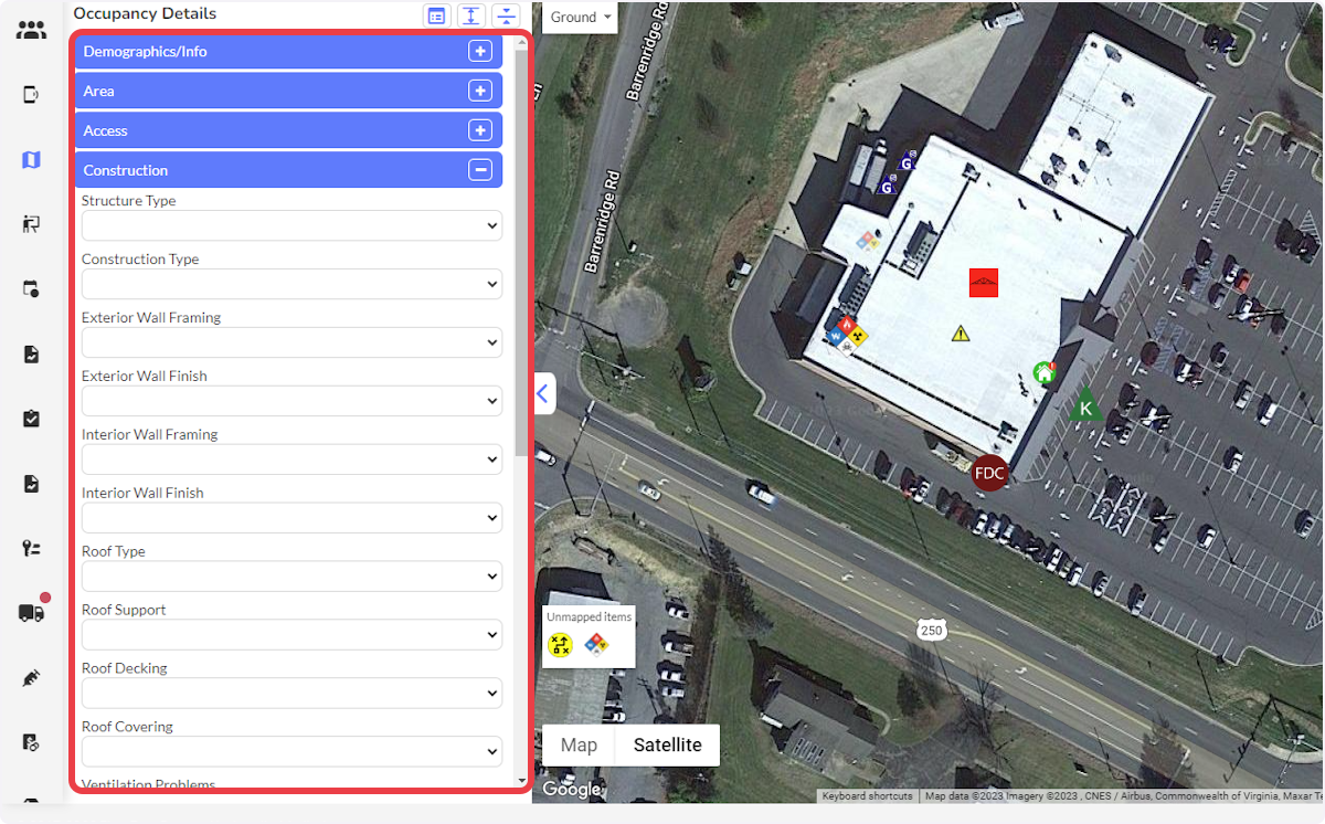 Document building information using the drop down menus.