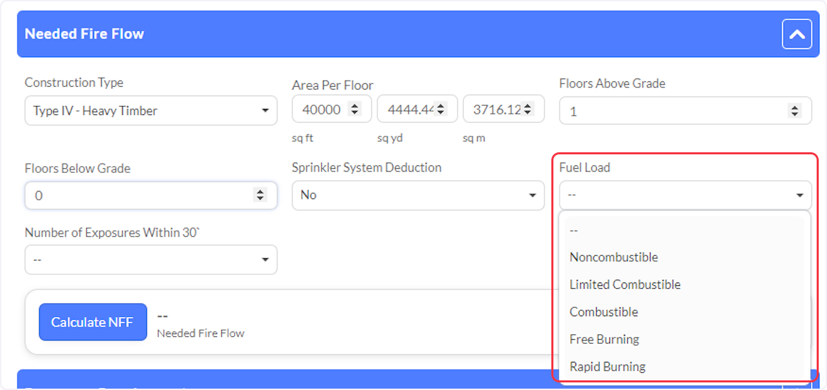Select the correct fuel load for the Occupancy.