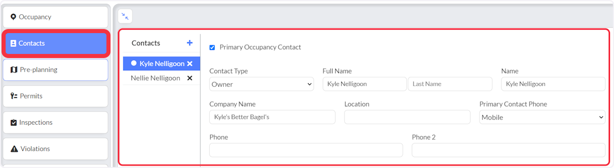 Click on  Contacts, update contacts as needed.