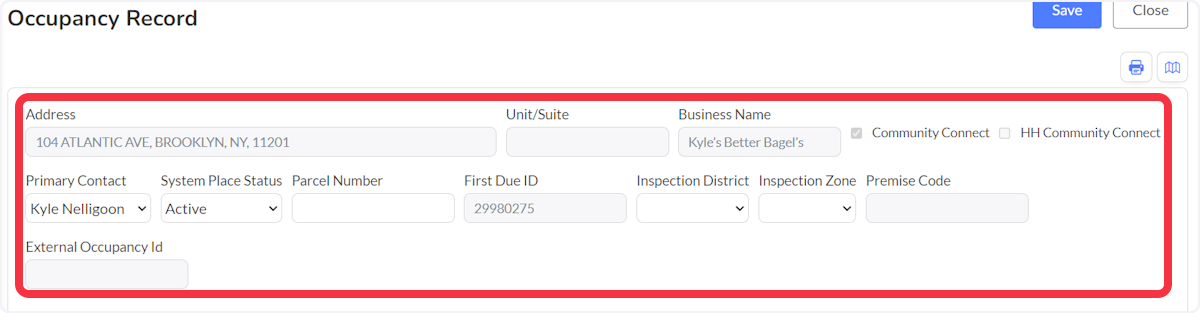 Fields at the top of the record can be updated.
