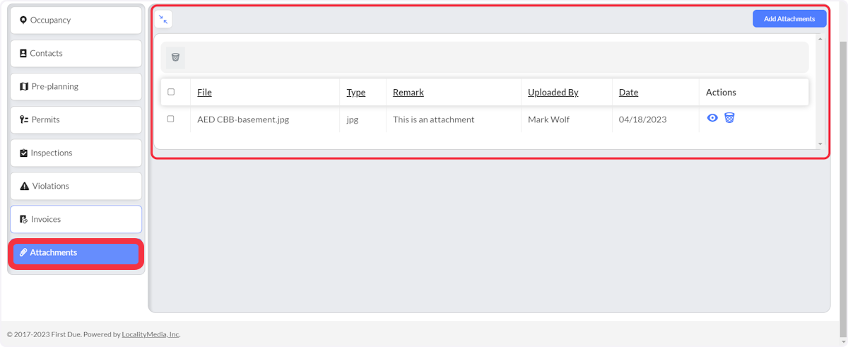 Click on  Invoices.  Add, view, and delete attachments.