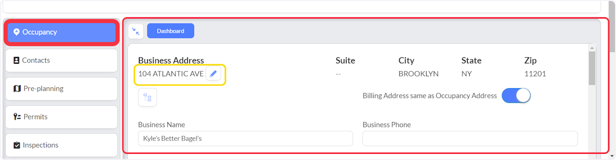 Click on  Occupancy, update Occupancy data as needed