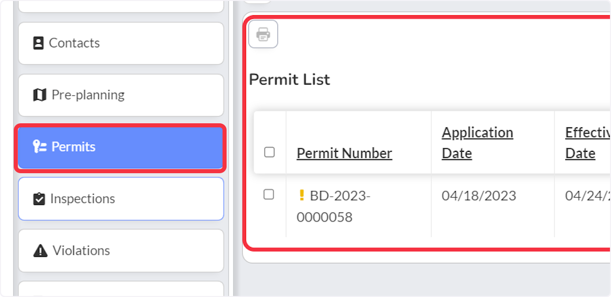 Click on  Permits.  Update Permit data as needed.