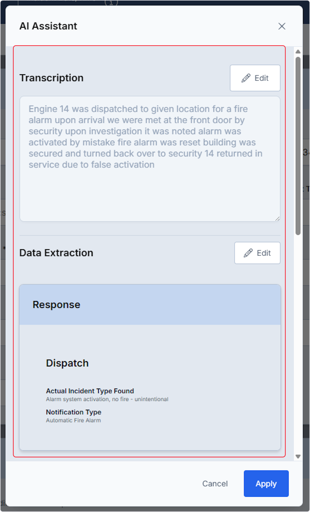 Once analyzed you will see all data extraction and able to edit any information. 