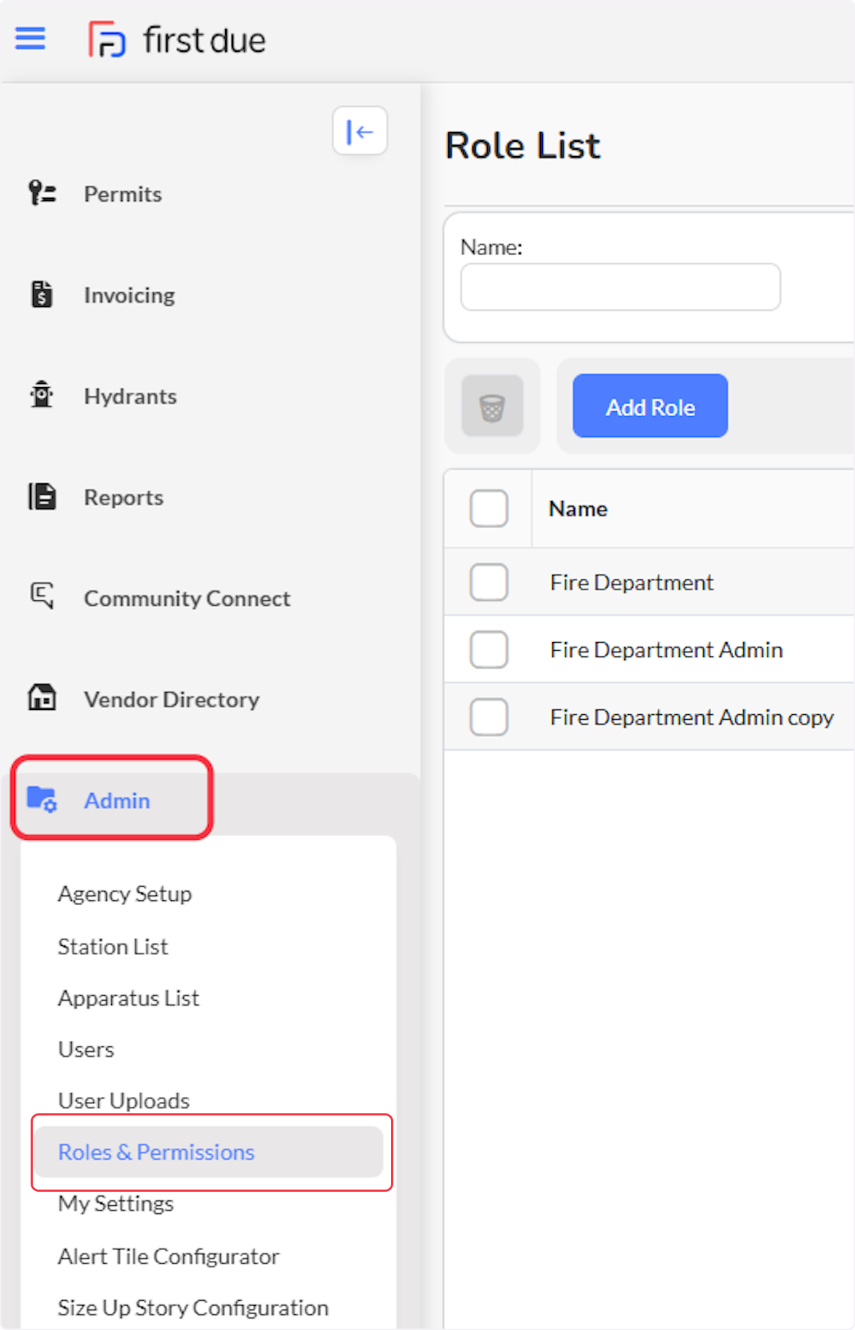 From the Admin module select on Roles & Permissions.