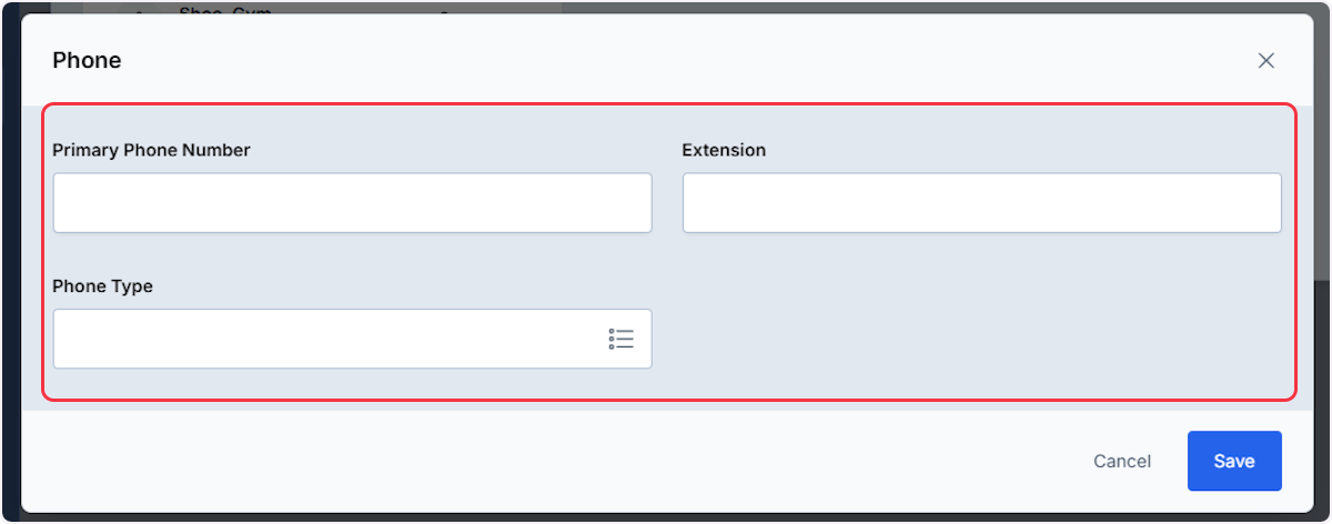 When adding phone numbers use the modal to enter information