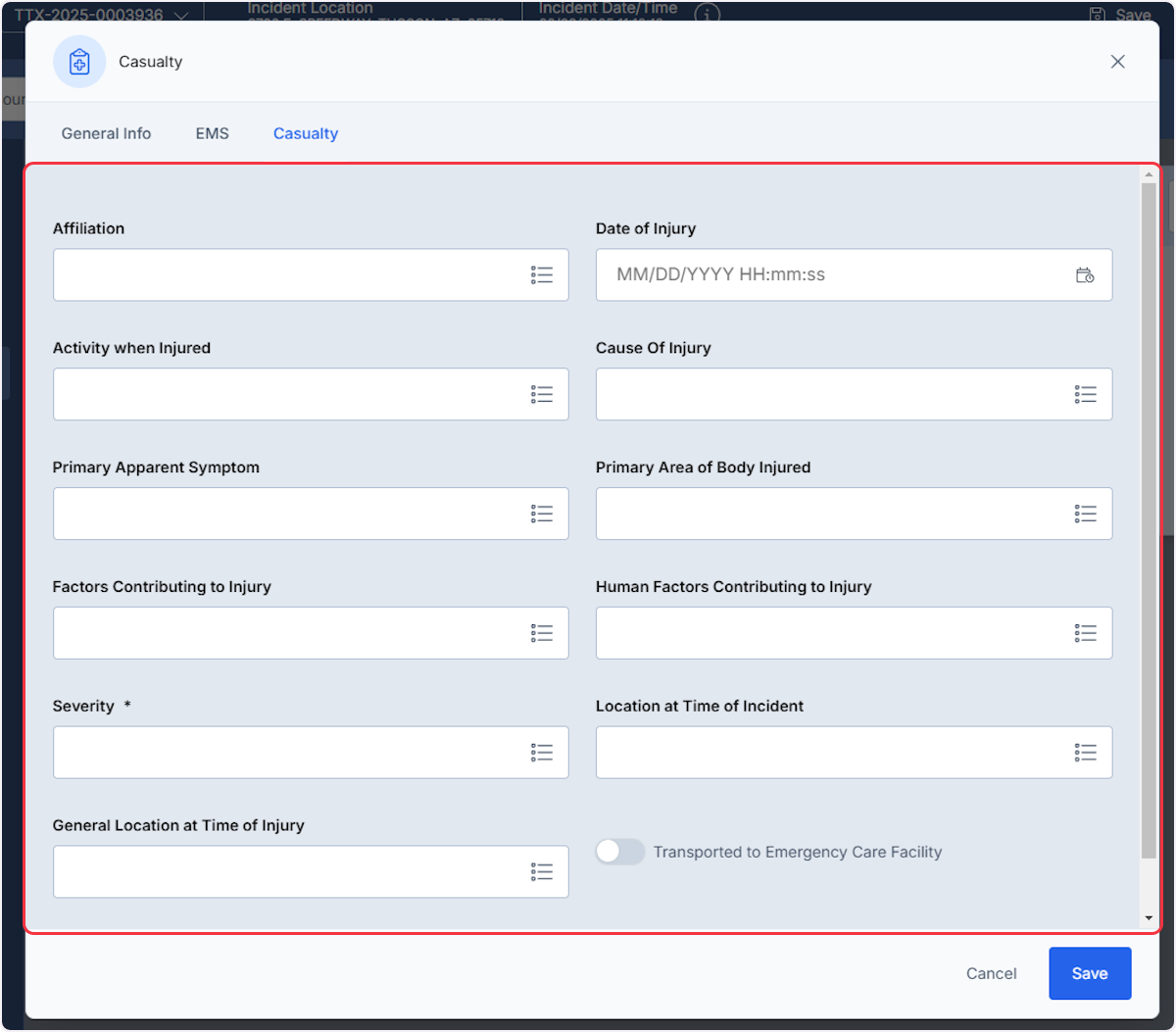 Complete the Civilian Casualty section then select Save.