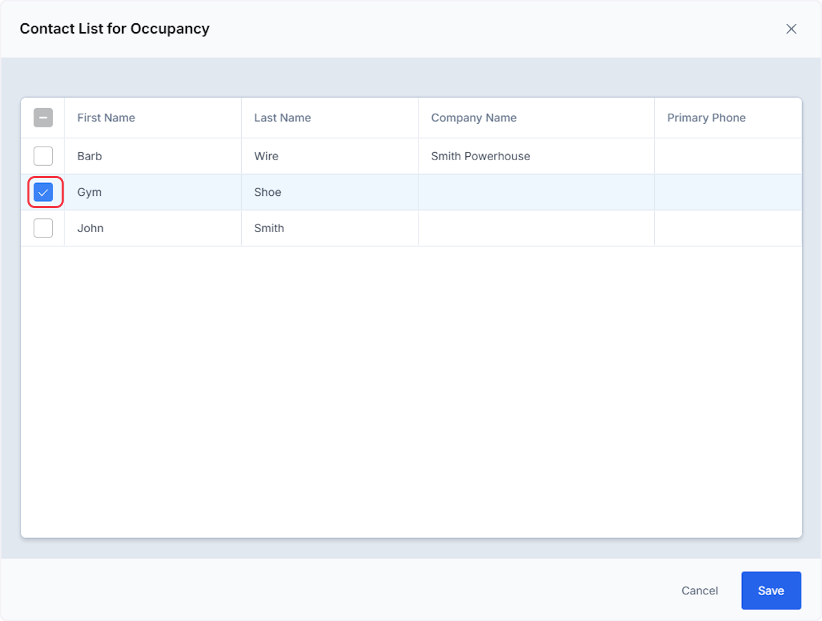 From the contact list select on the person or persons using the check box then select save