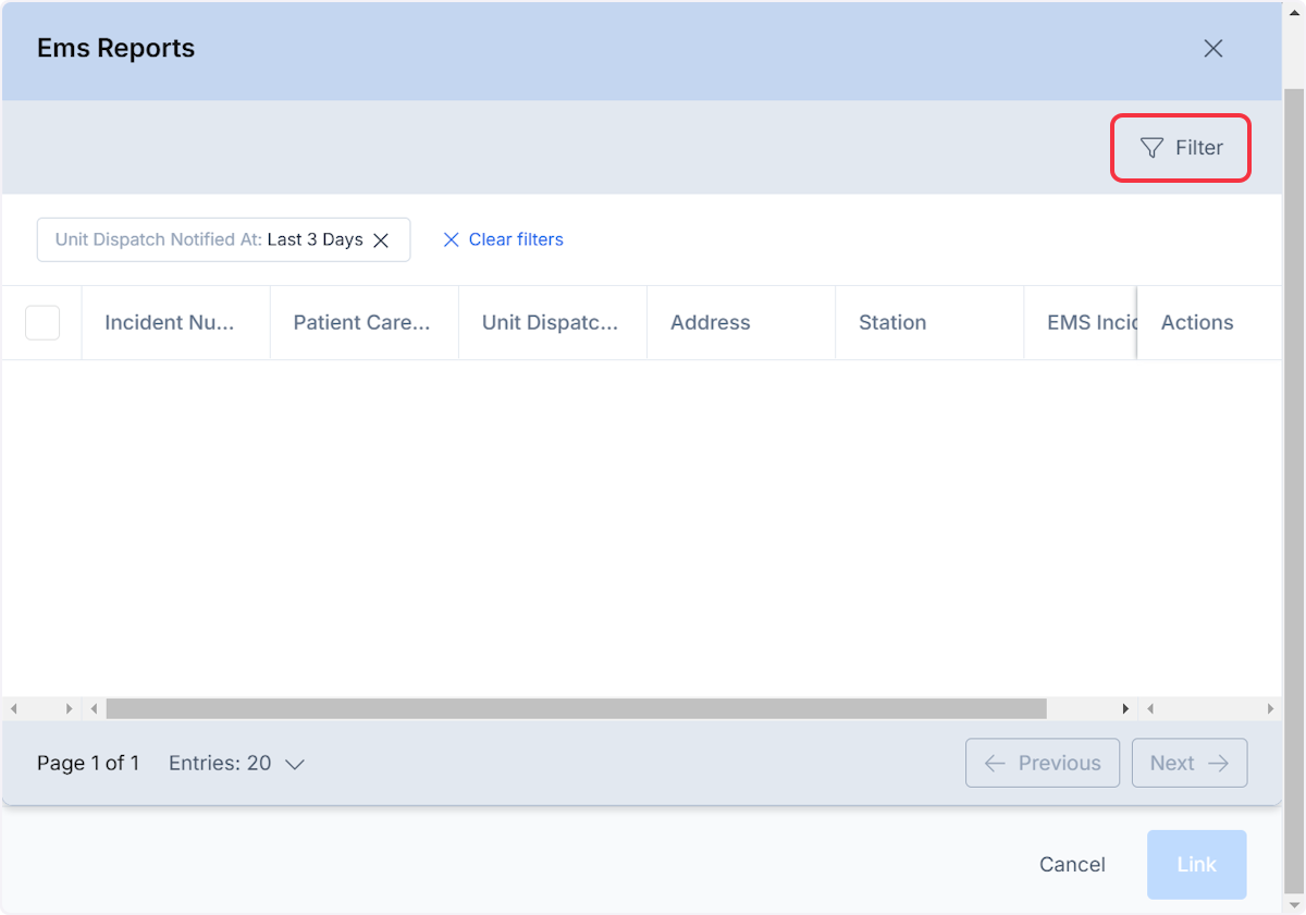 Select on Filter to edit the search criteria.
