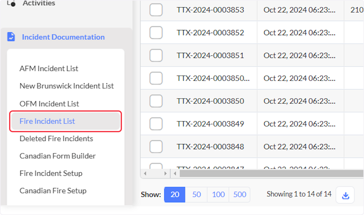 1. Navigate to the Fire incident List.