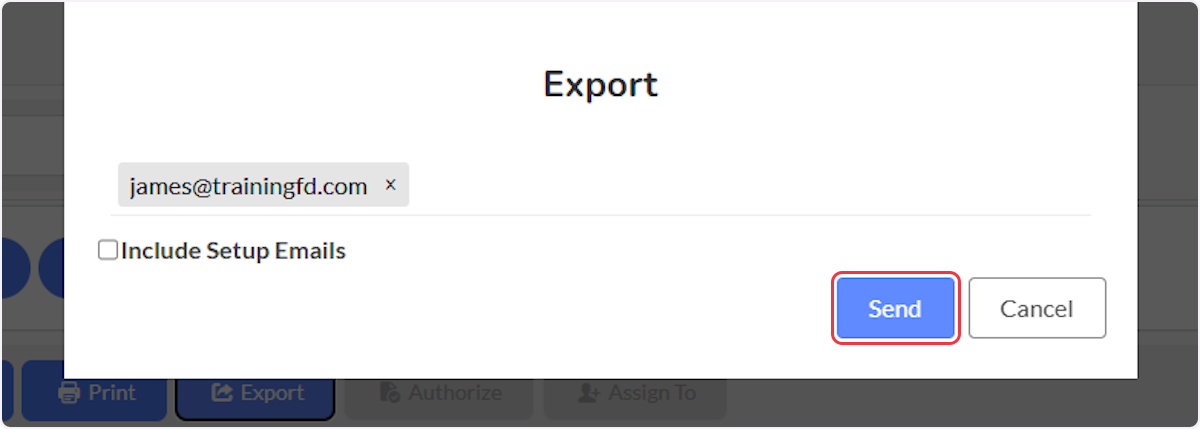 From the Export modal select Send.