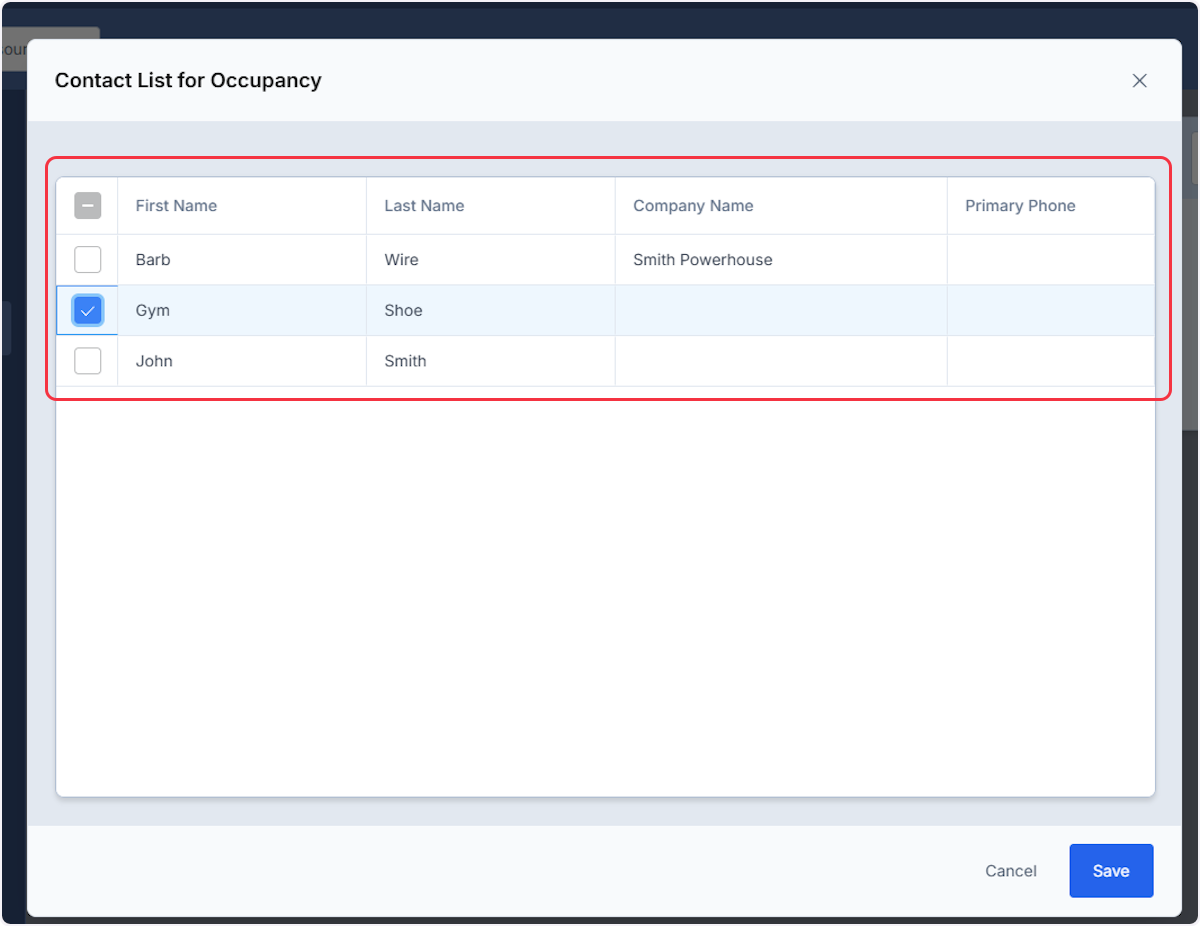 If adding from the occupancy a list of persons who are associated to that property will appear.