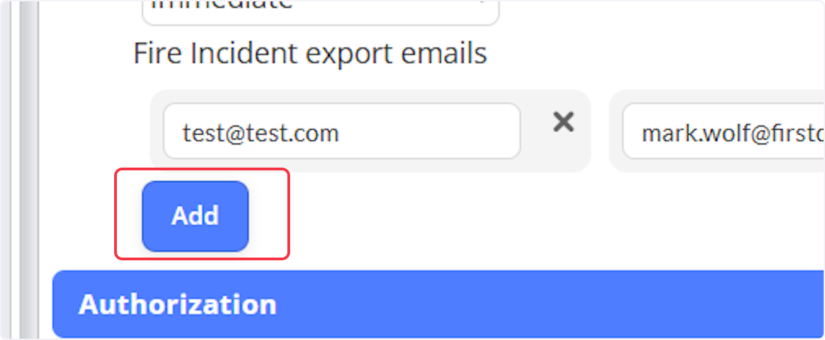 Select the Add to enter an email address to send the exports to