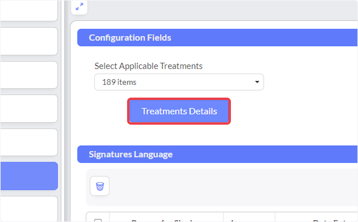 Click on Treatments Details