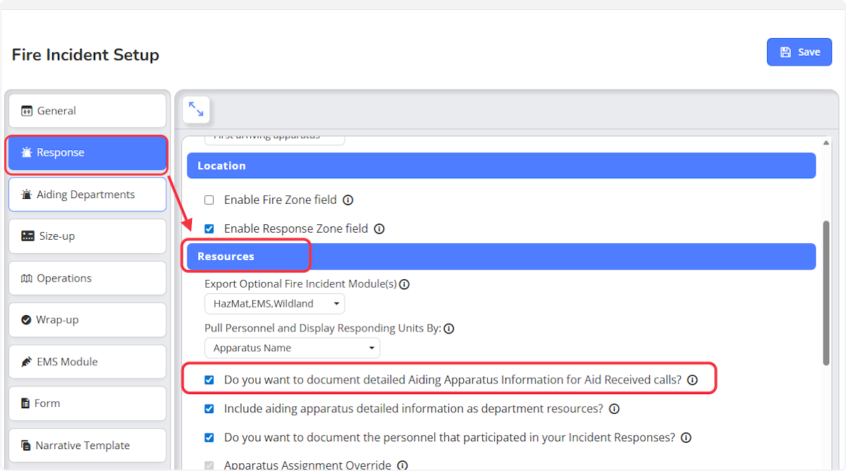 Click on Response, locate Resources sub section.