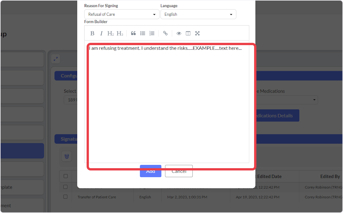 Input Signature Language text in the text box. 