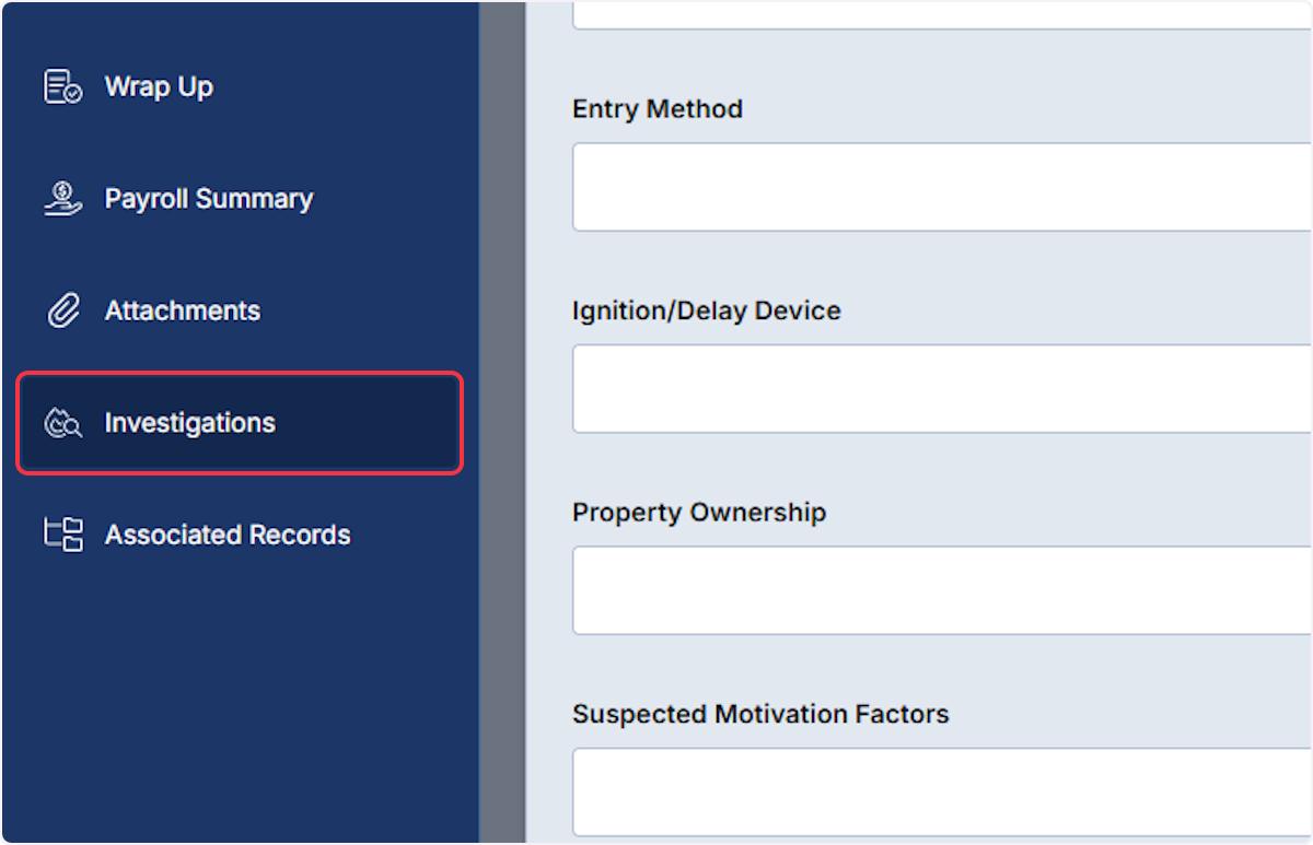 If selecting one of the four that trigger the Investigations you are now able to select on the Investigations section.