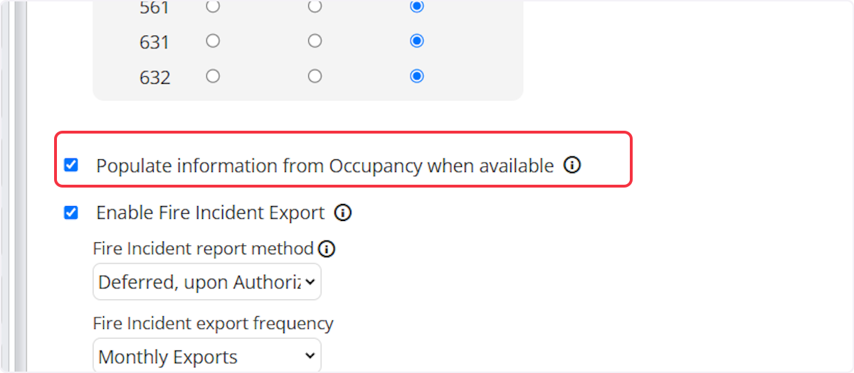 Choose if you wish to populate information into the incident report from the Occupancy Record.