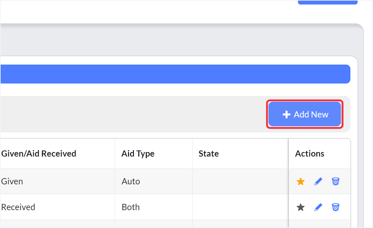 Select Add New to create an Aiding Department.