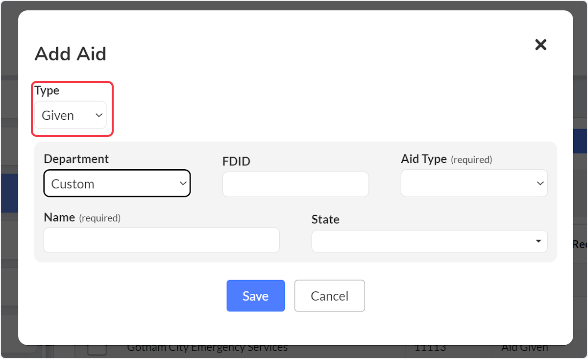 In the Type dropdown if Given is selected.