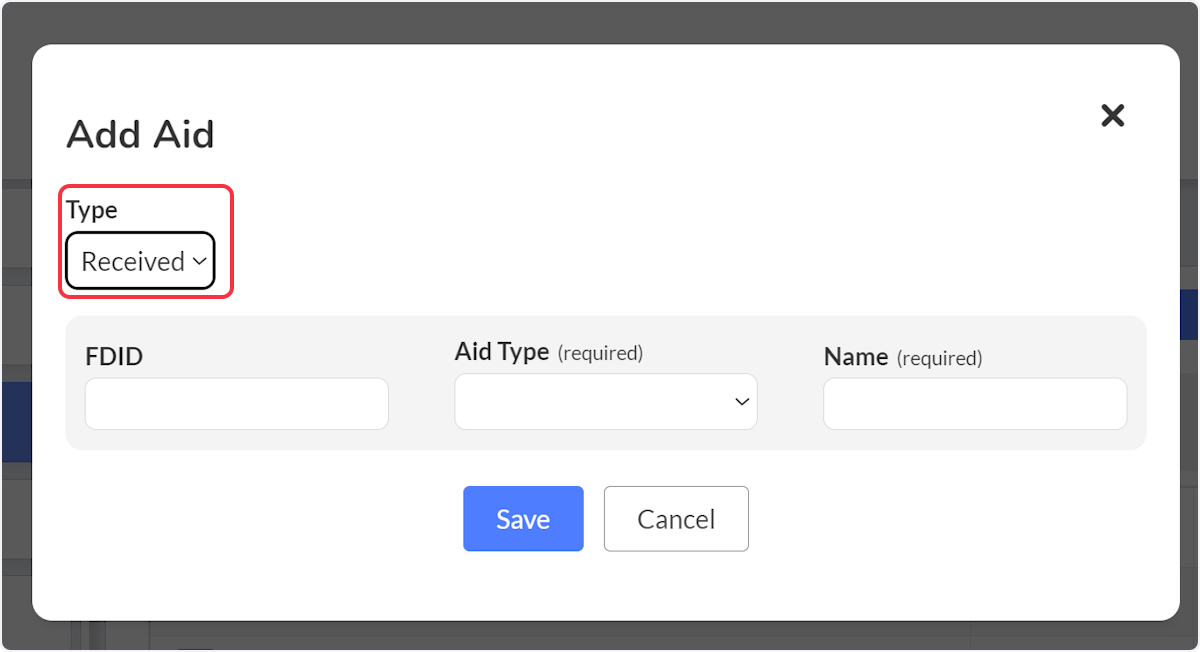In the Type dropdown if Received is selected.