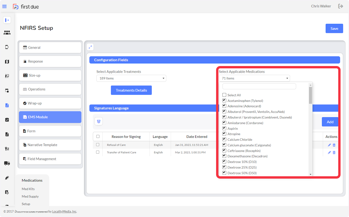 Use the medication dropdown to select applicable medications.