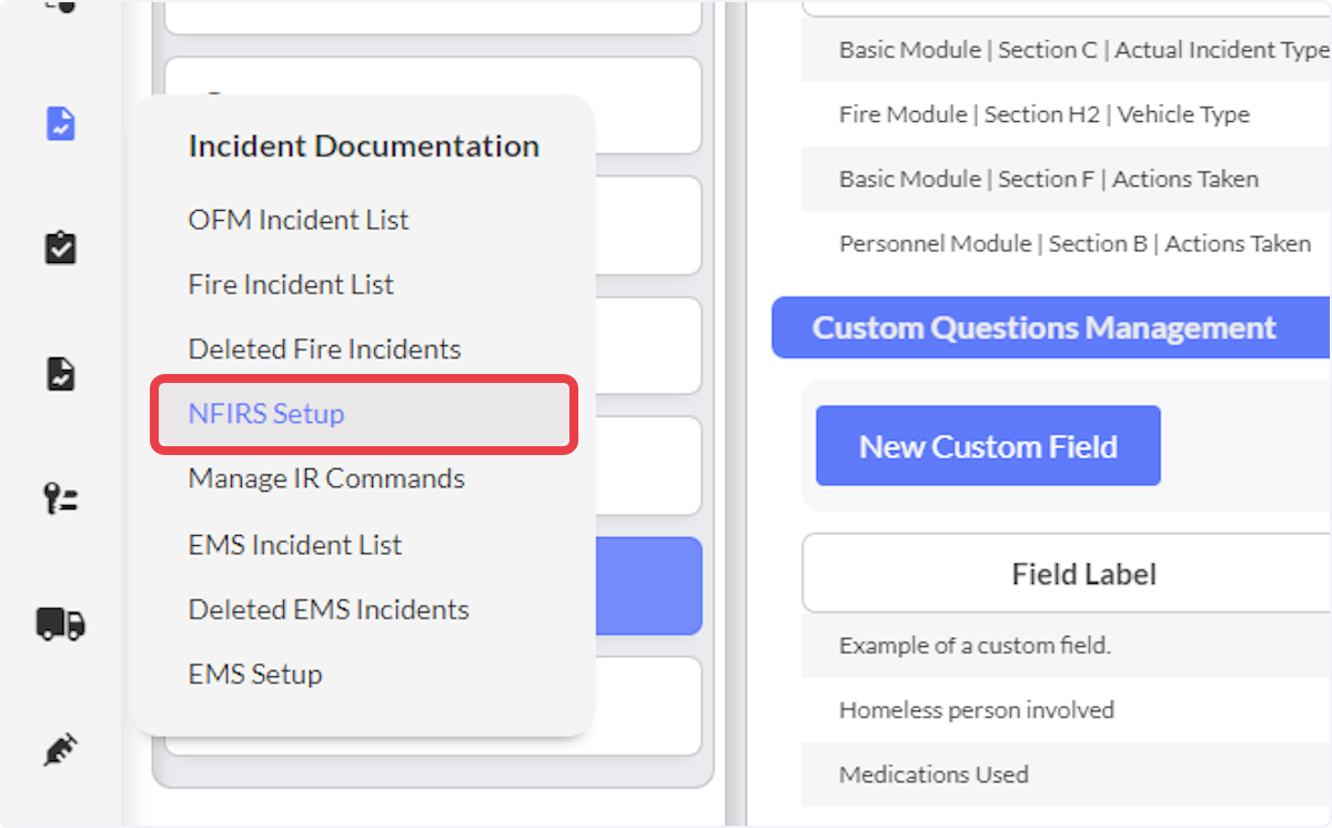 Navigate to NFIRS Setup via Incident Documentation