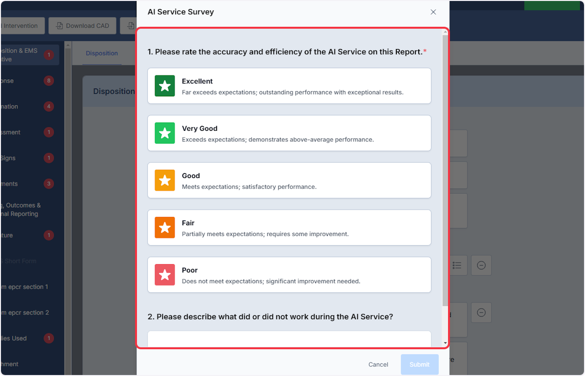 After selecting Apply there will be an AI service survey to complete, once answered select Submit.