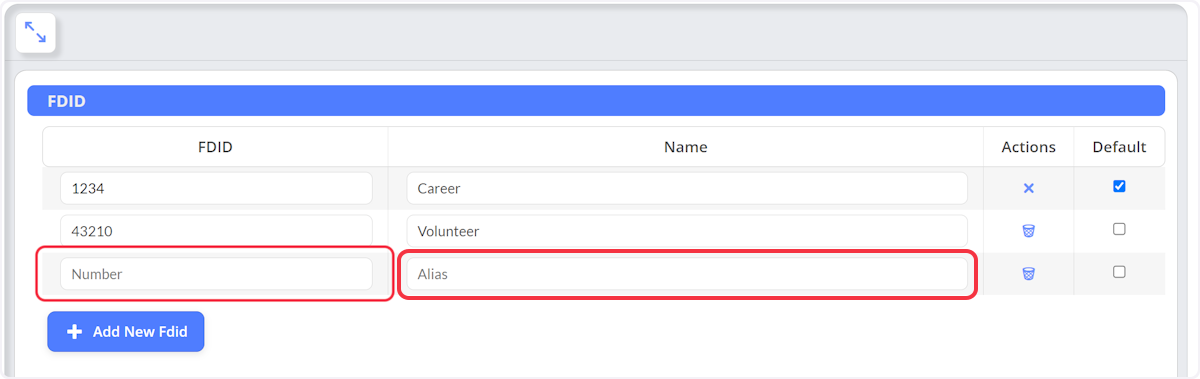 Enter an FDID and Name to create the new FDID.