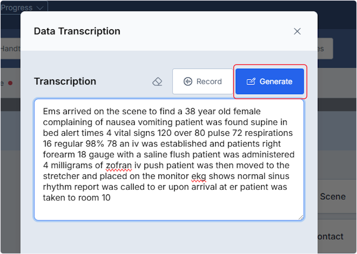Once satisfied with the Transcription select the Generate button.
