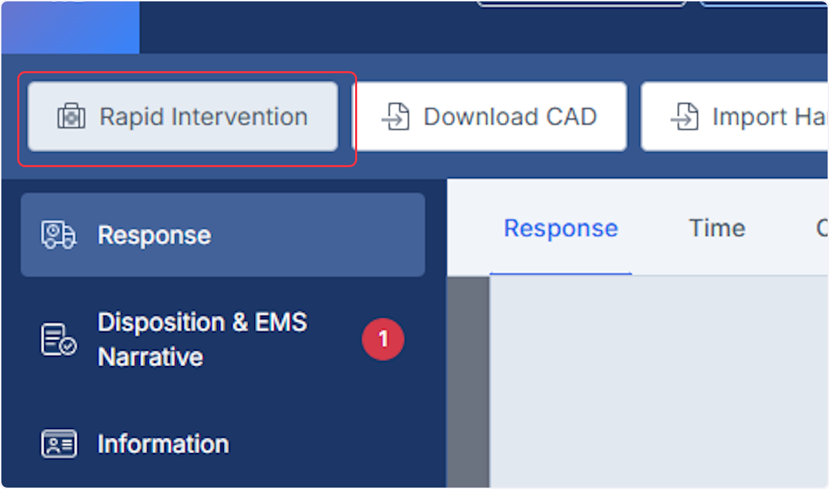 From within an ePCR locate the Rapid Intervention button in the menu bar.