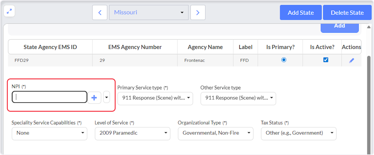 Add NPI (if applicable)