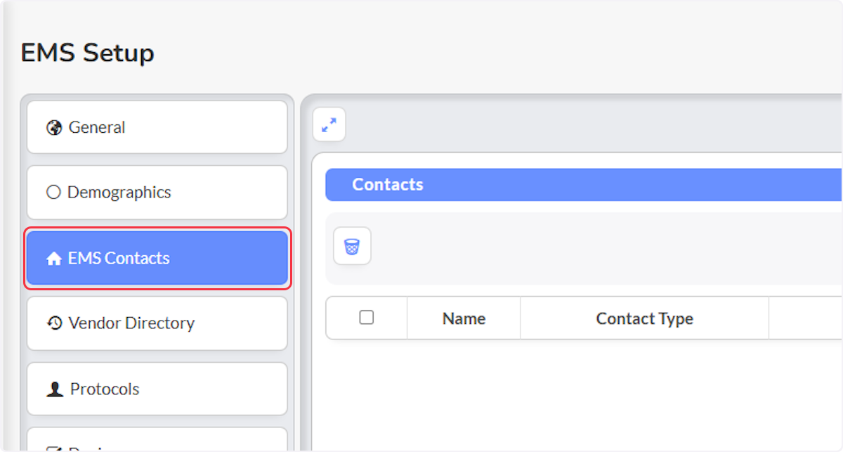 From EMS Setup select EMS Contacts