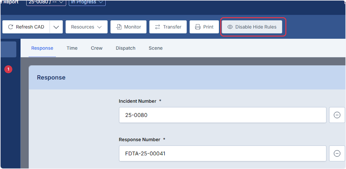 For those now with the permission will see Disable Hide Rules in the Toolbar.