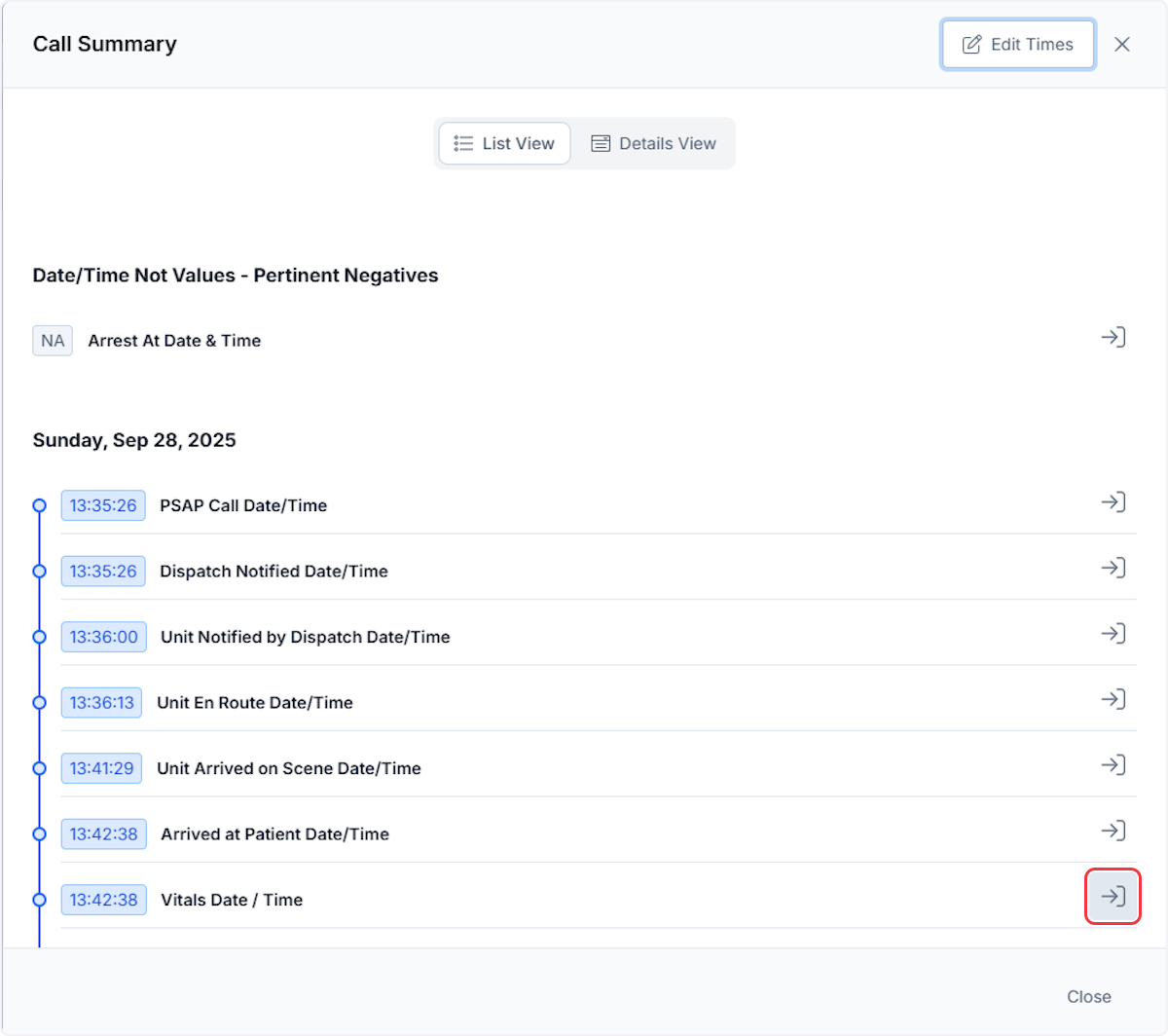 From the List View you are able to navigate to any field by selecting the arrow icon to the right of the field.