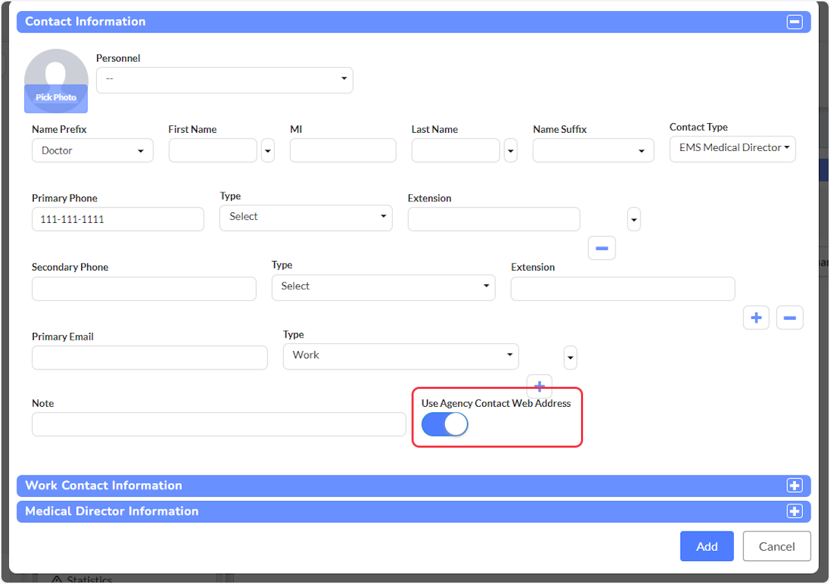 Enable if you wish to use the agency contact web address.