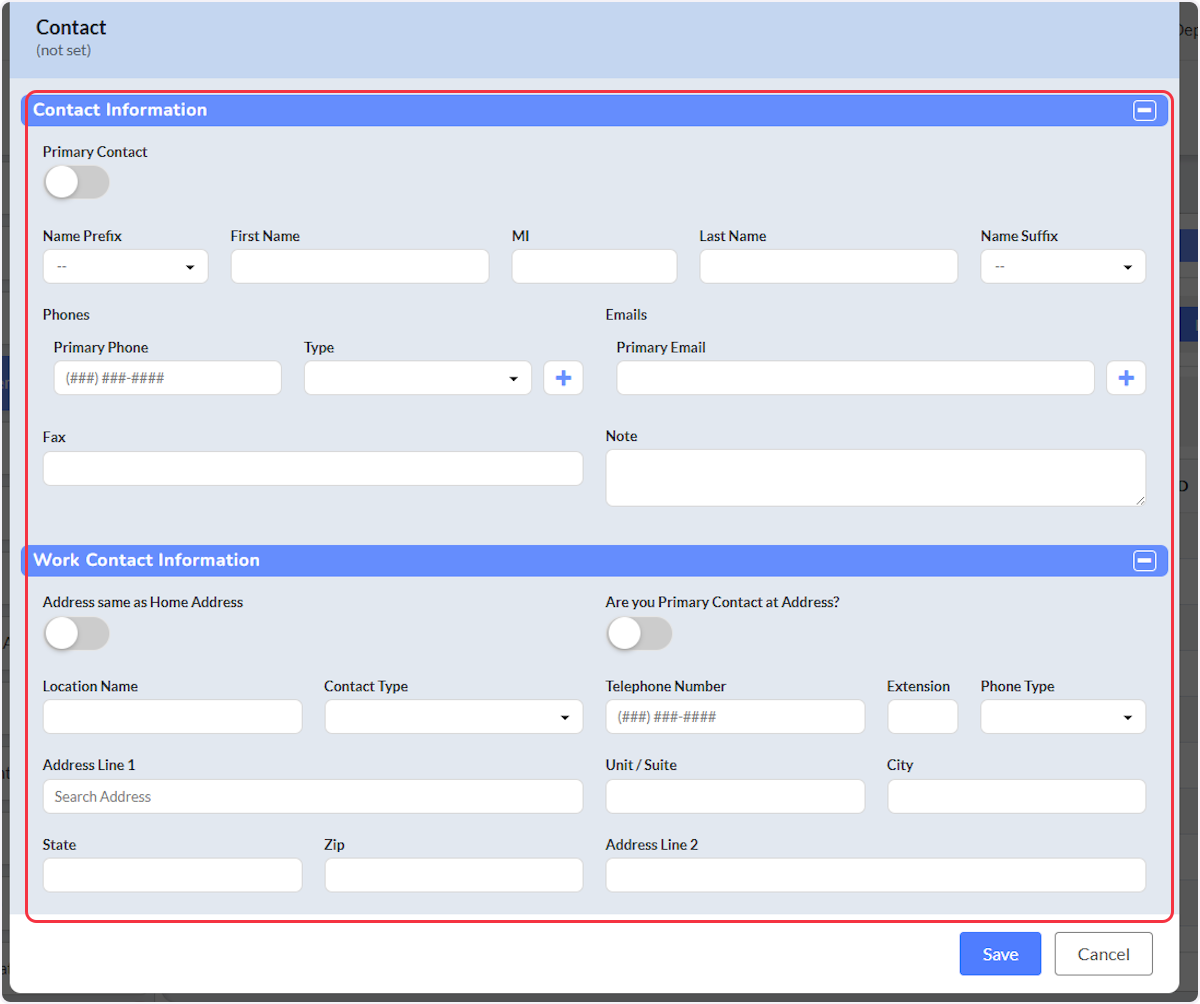From the Contact modal