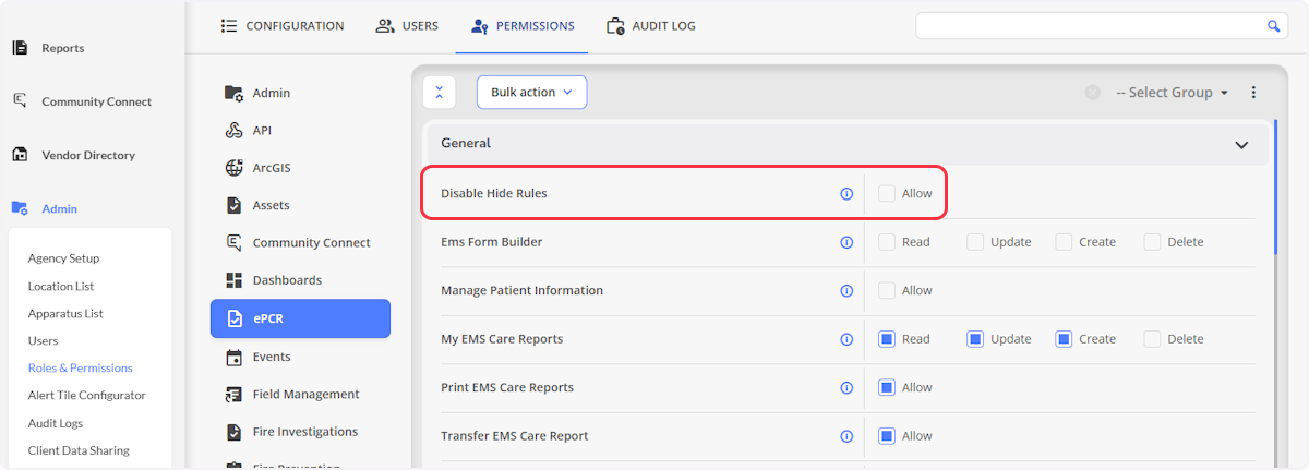 Begin by ensuring or enabling the Disable Hide Rules for the specific role, found in the Admin module, Roles & Permissions.