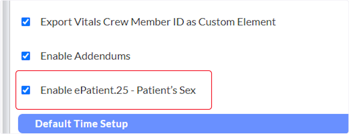 This will enable the Patient's Sex field to populate when completing a ePCR.