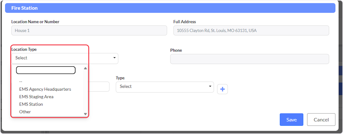 Set the Location Type using the dropdown.