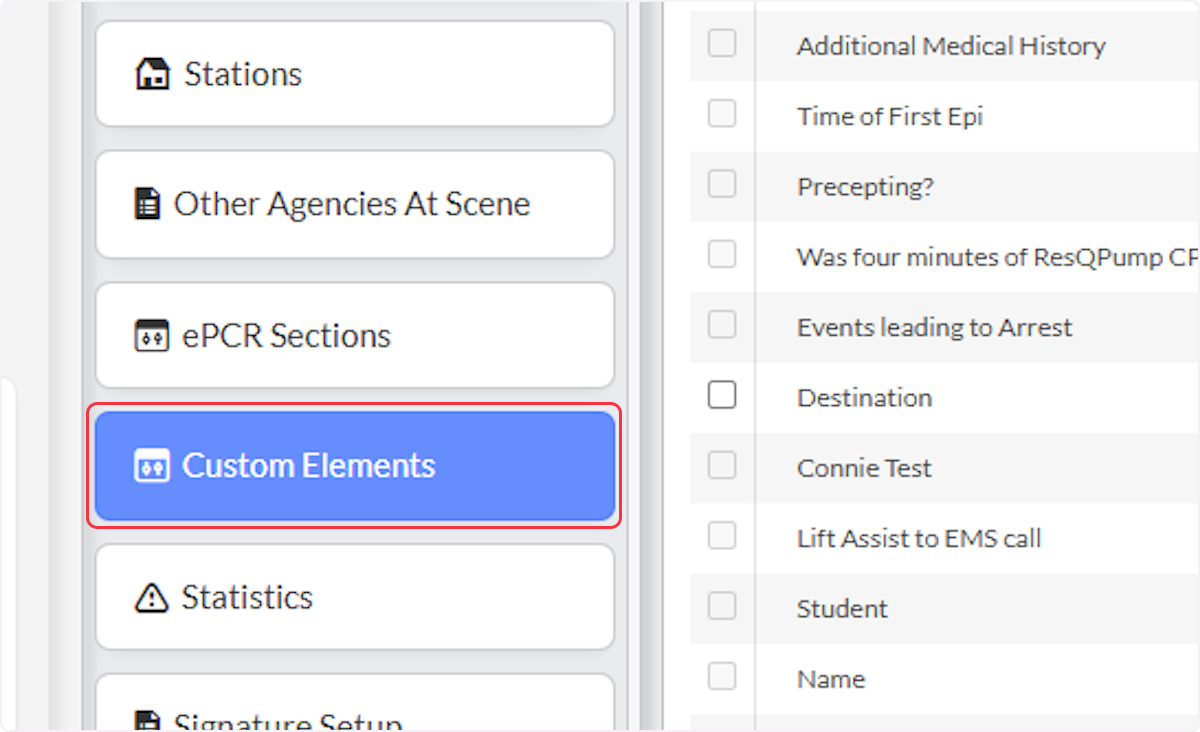 Locate and select on the Custom Elements section within the EMS Setup.