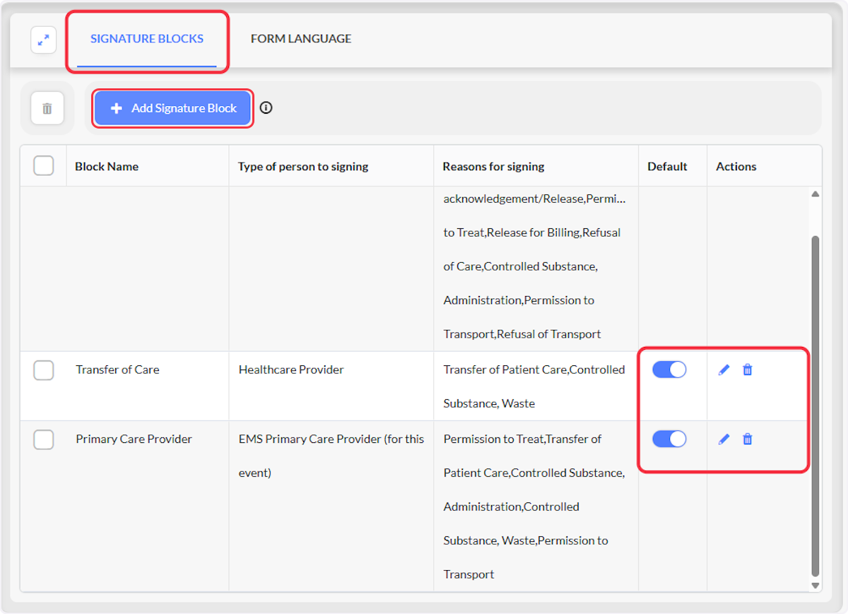 From the Signature Blocks tab you are able to Build your Signature Blocks or manage existing.