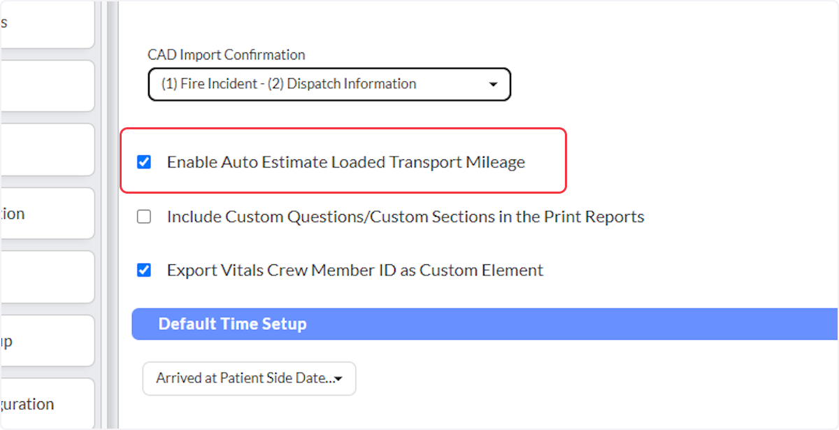 If enabled when completing an ePCR the Calculate Loaded Mileage button will populate within the Response section.