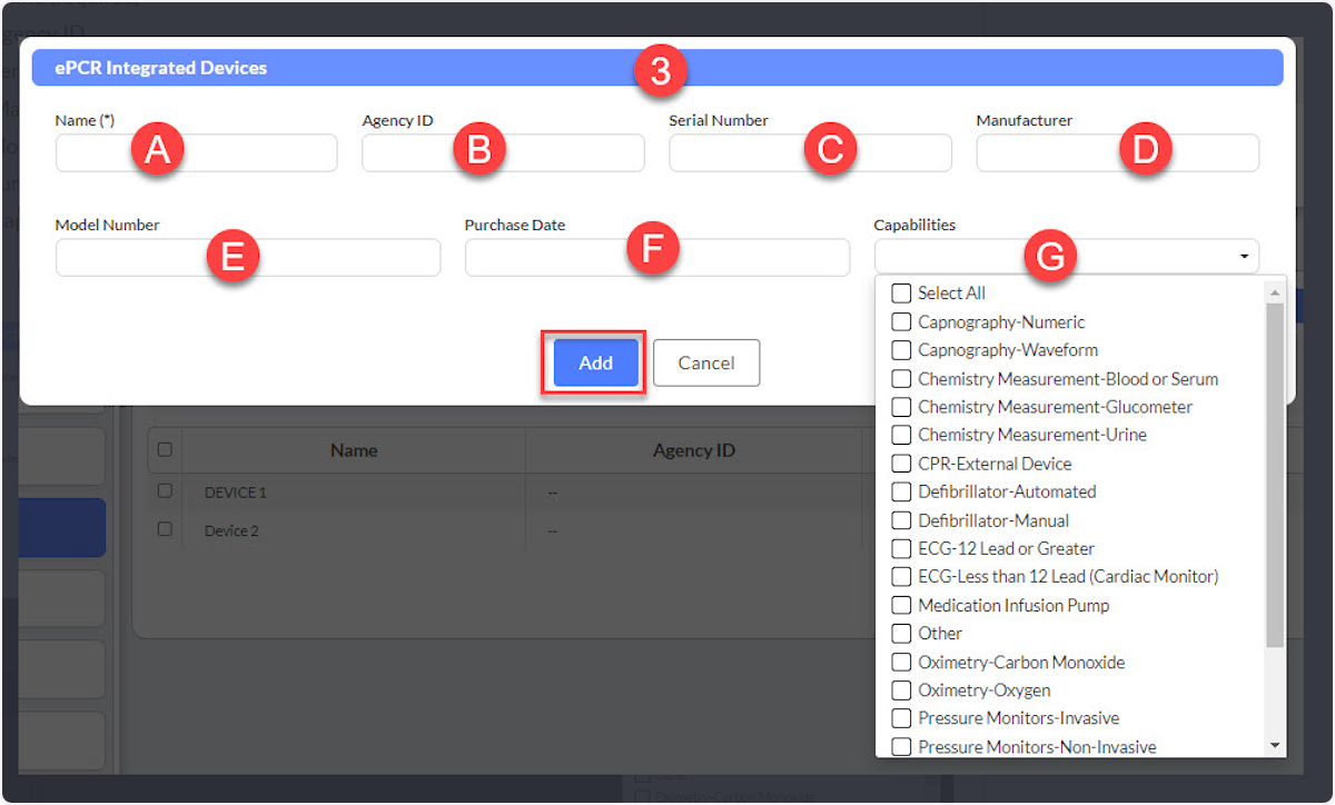 Enter or select the following information for the device and select Add.