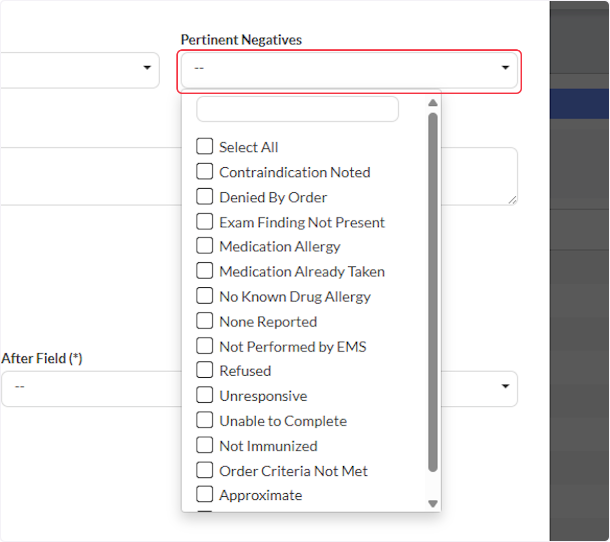Set any Pertinent Negatives from the dropdown that should apply to the question being asked.