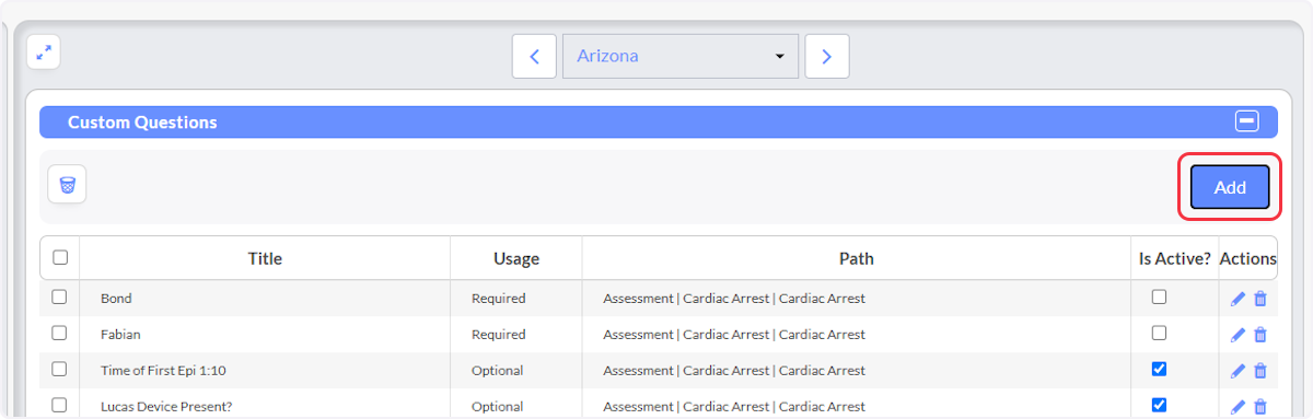 Select the Add button within the Custom Questions subsection.