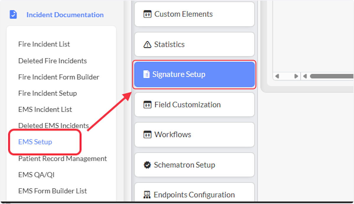 Navigate to EMS Setup and select Signature Setup