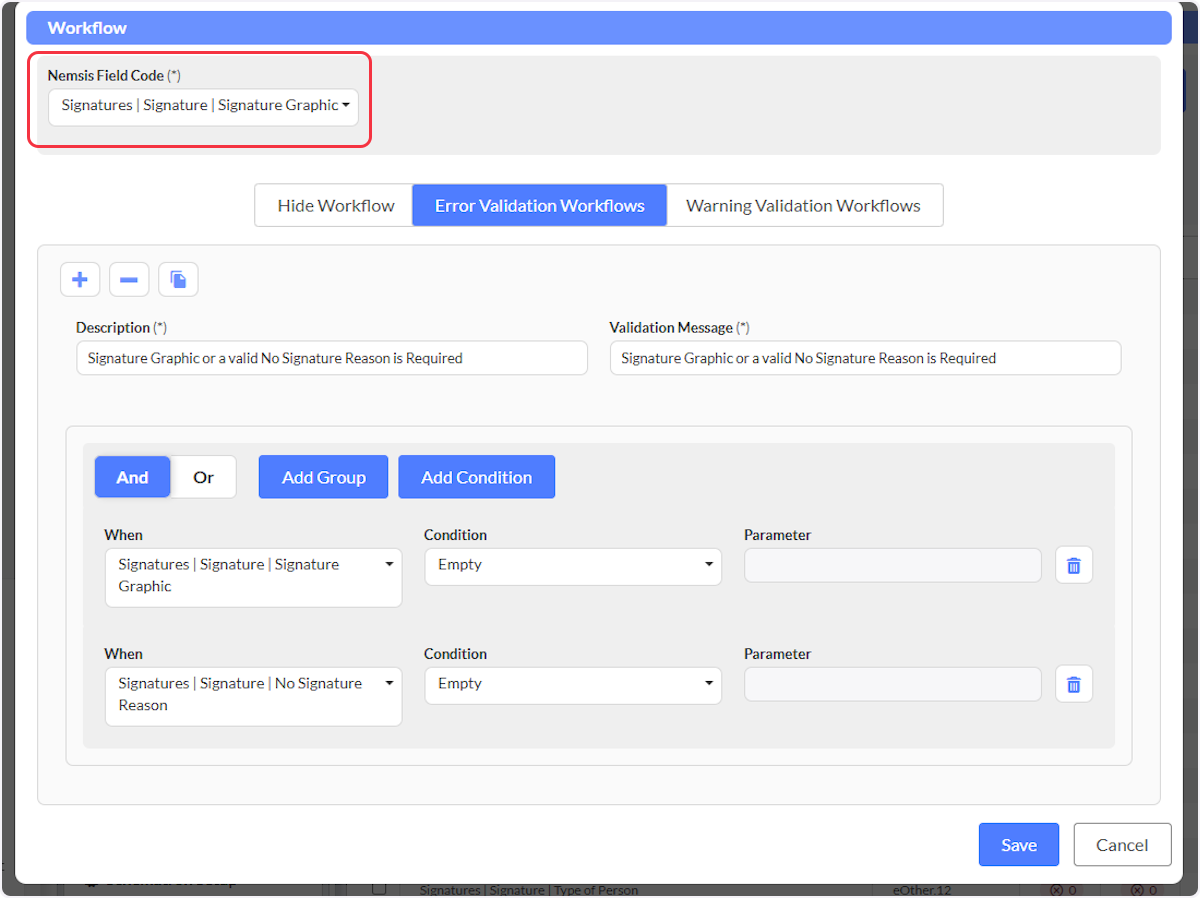 Workflows on the Signature Graphic and No Signature Reason