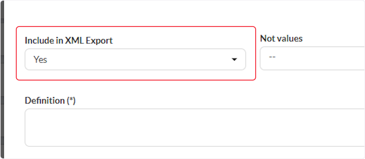 You can choose to include this custom element within the XML Export by using the dropdown and selecting Yes or No.