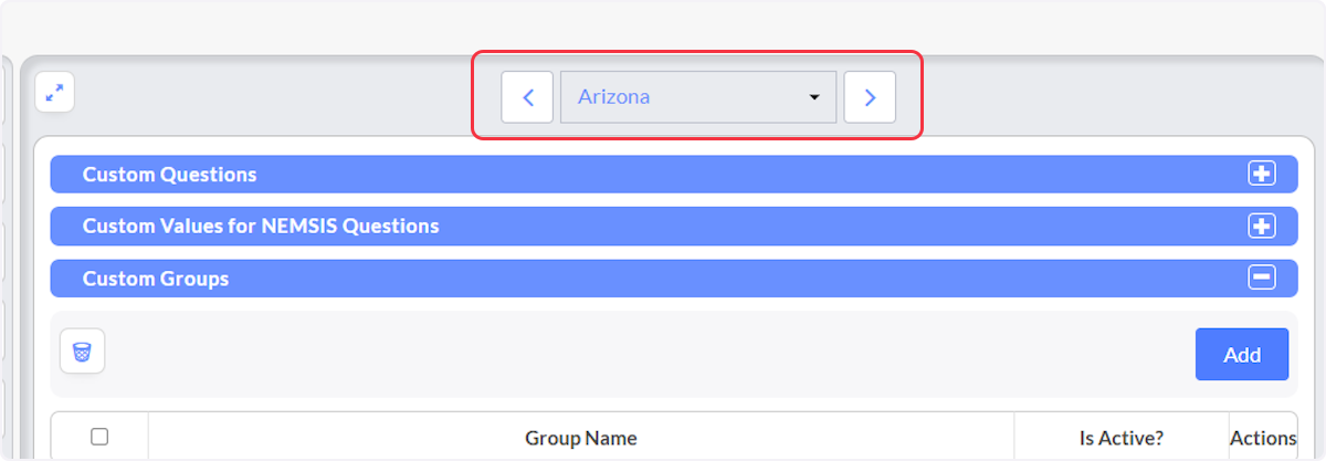 If your agency is affiliated with multiple states you are able to create custom questions, values or groups for the selected state.